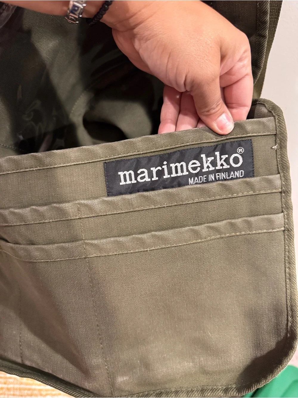 Marimekko Olive Green Canvas Messenger Bag